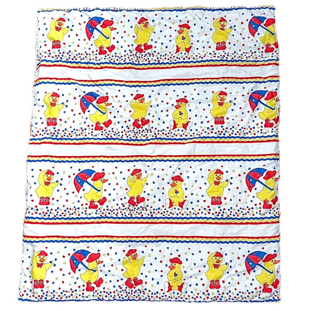 Vintage Rubber Ducky Baby Handmade Quilt Blanket Ducks Colorful Whimsical Fun